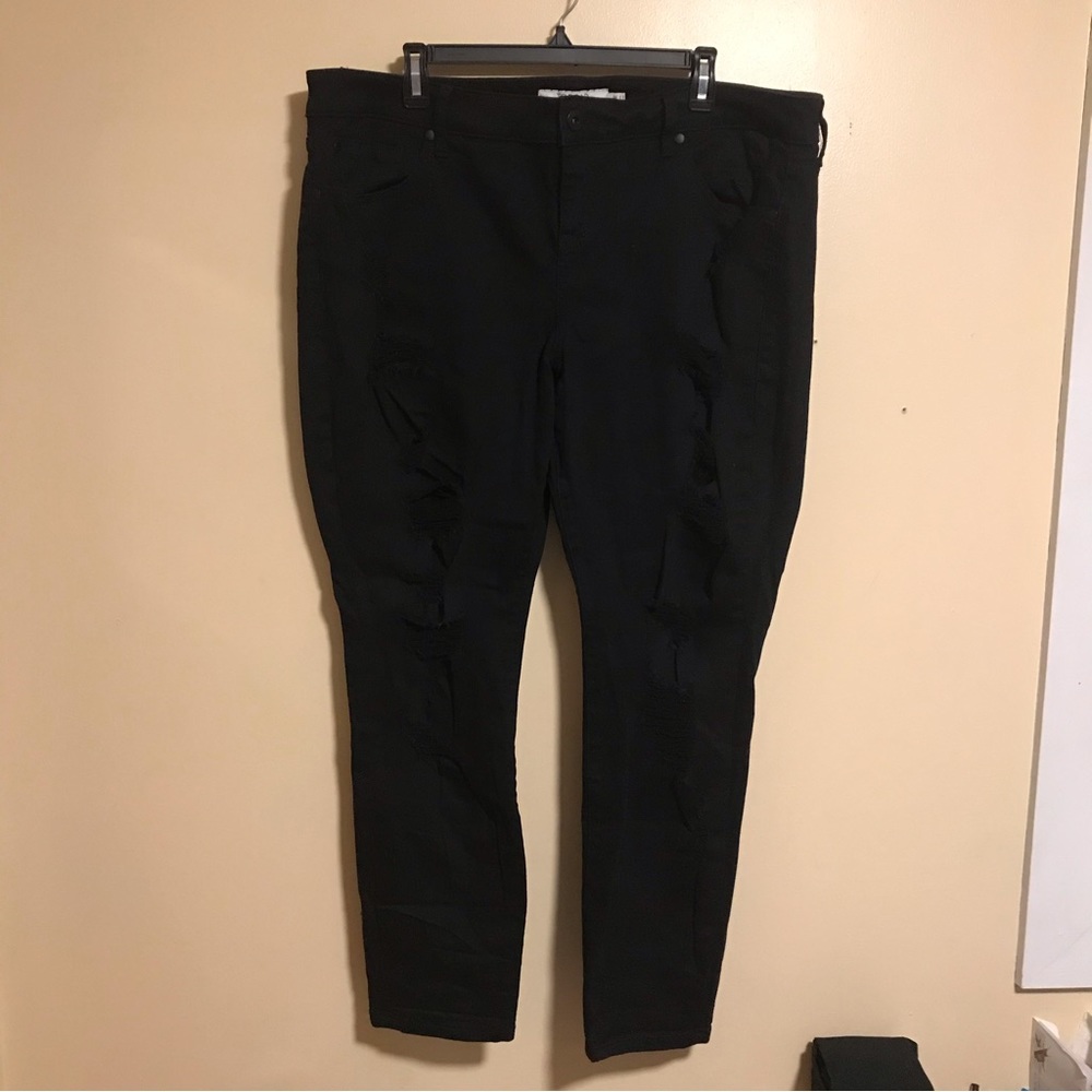 Torrid Black Denim Skinny Jeans Ripped Distressed Size 18R